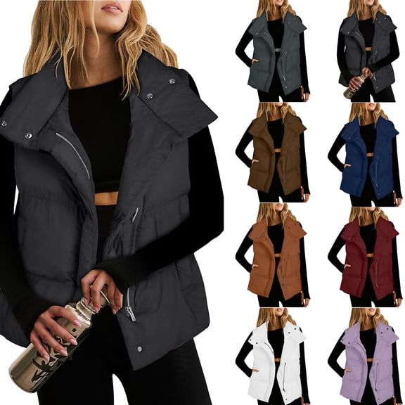 qucoqpe Puffer Vest for Women Oversized Puffy Outerwear Vests Lightweight Sleeveless Quilted Tops Jackets Coat with Pockets