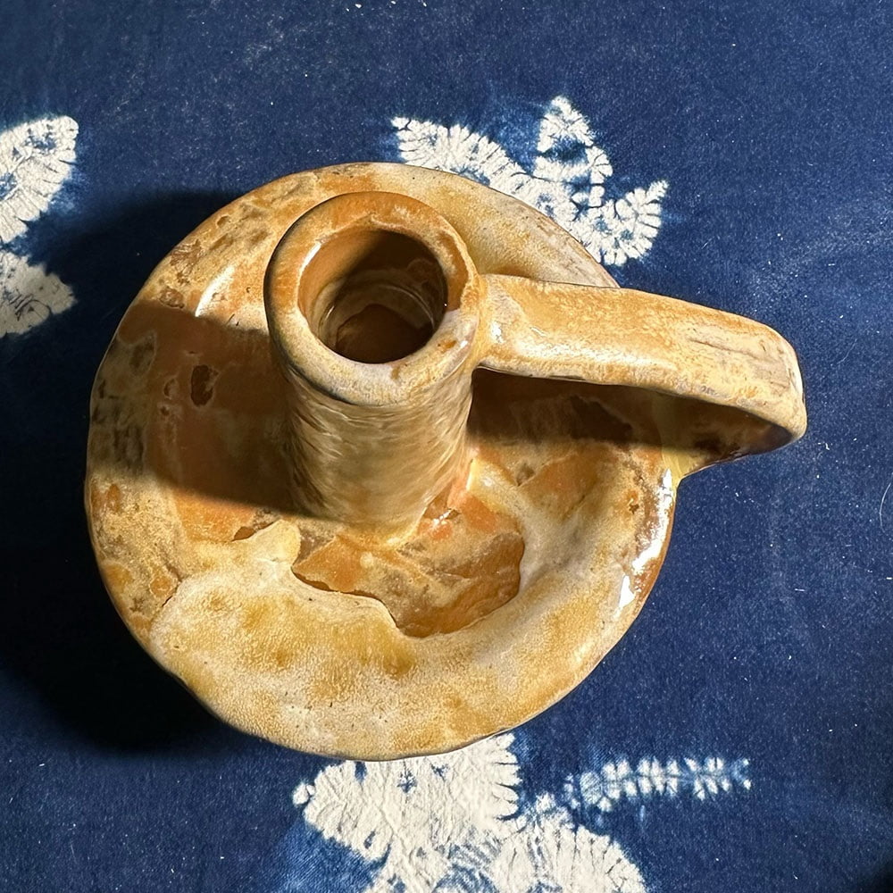Handmade Vintage Ceramic Candle Holder Candle Accent with Handle Glossy Home Decor for Dining Rooms
