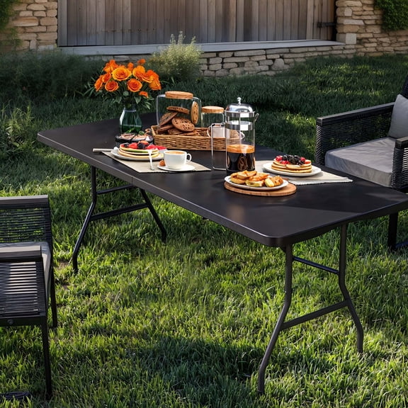 Uforic 6FT Folding Outdoor Picnic Table & Chair Set, Black HDPE Resin Top & Steel Legs, Garden Patio Furniture