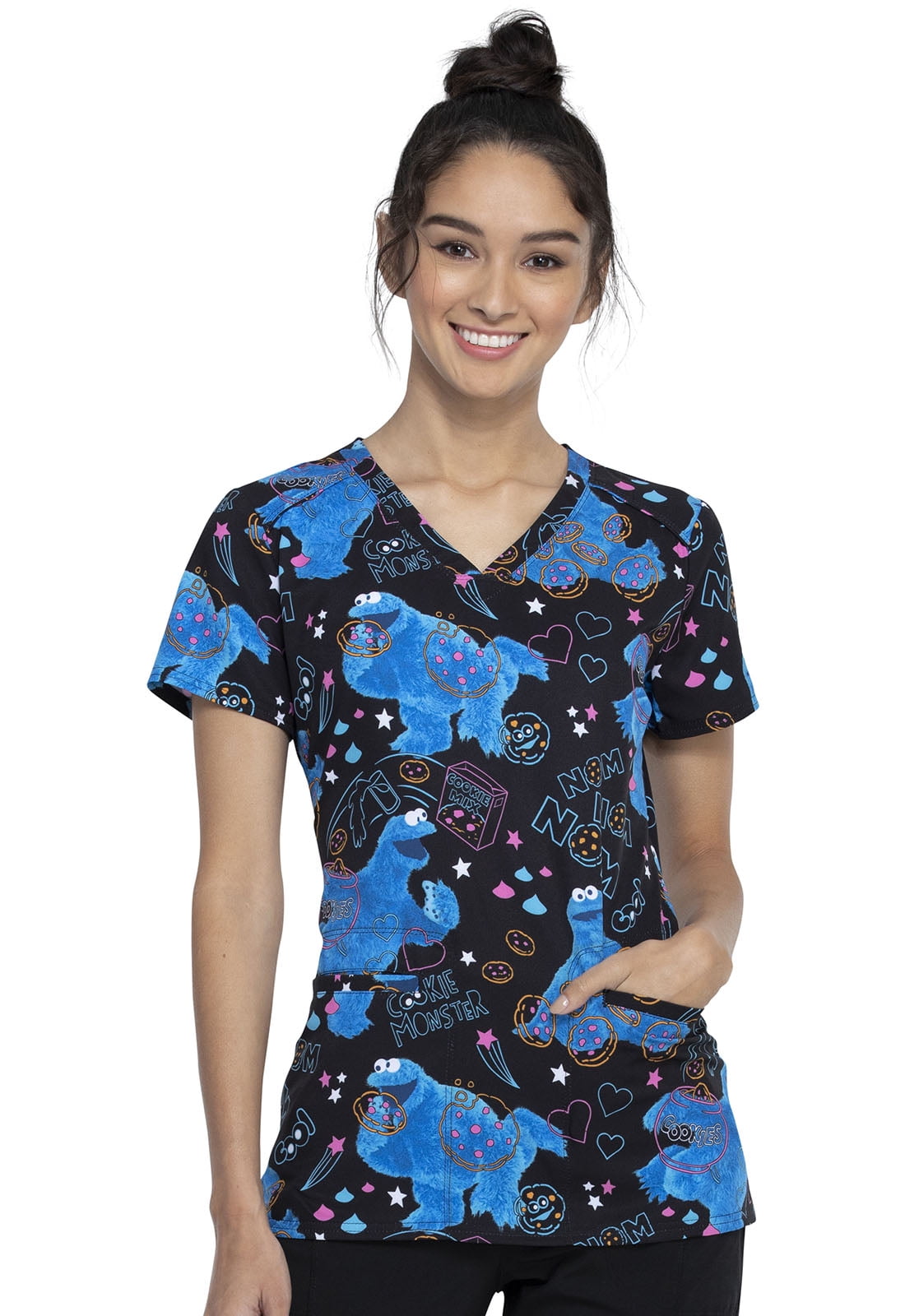 Tooniforms Scrubs Top for Women VNeck TF666, XL, Nom Nom