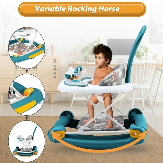Activity Baby Walker for Girls and Boys, 5-in-1 Baby Walker with Music Toys, Height Adjustable, Green