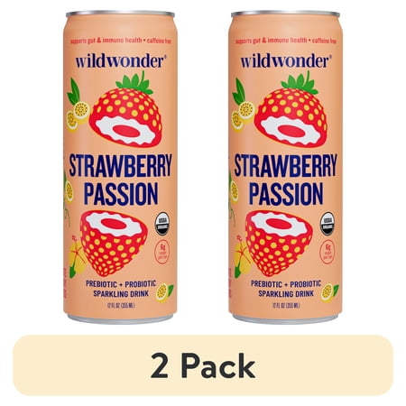 (2 pack) wildwonder® Strawberry Passion Sparkling Liquid Prebiotic + Probiotic Drink, Adult, 12 Fluid Ounces