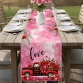 thumbnail image 4 of Valentine's Day Table Runner - 70 Inch Long Red Plaid Truck Love Roses Leaves Pink Cotton and Linen Blended Dress Scarves Farmhouse Table Runner for Kitchen Dining, Coffee Table, 13" x 70", 4 of 8