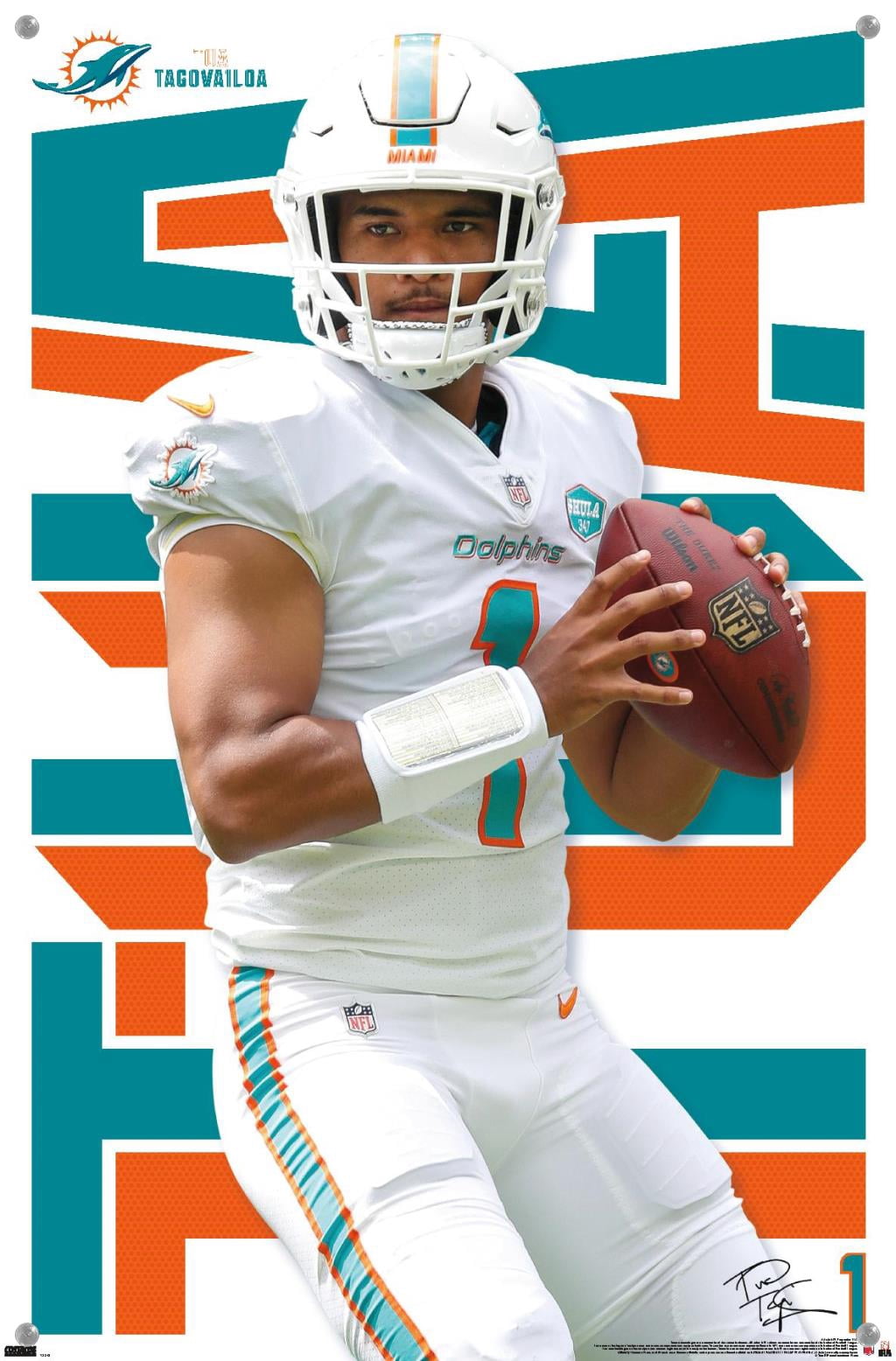 NFL Miami Dolphins - Tua Tagovailoa 20 Wall Poster with Push Pins, 14.725" x 22.375"
