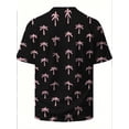 thumbnail image 3 of Men's crew neck T-shirt with a modern tropical design and a vibrant pink palm print on a black background is light and suitable for summer wear, 3 of 6