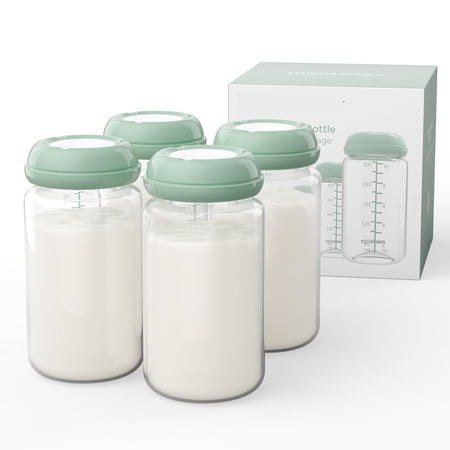 XIRQI Natural Baby Bottle, Wide-Neck, Bpa Free Breast Milk Container, Storage Collection Bottle for Fridge & Milk Cooler, Breastfeeding Essential, 11 Oz, 4 Pcs