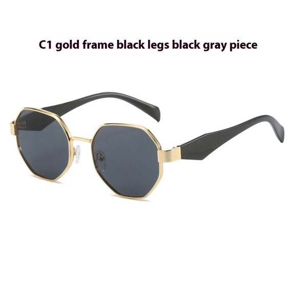 Womens Polygonal Sunglasses Large Rim Metal Frame Sun Glasses for Fashion Travel and Sun Protection Elegant Minimalist