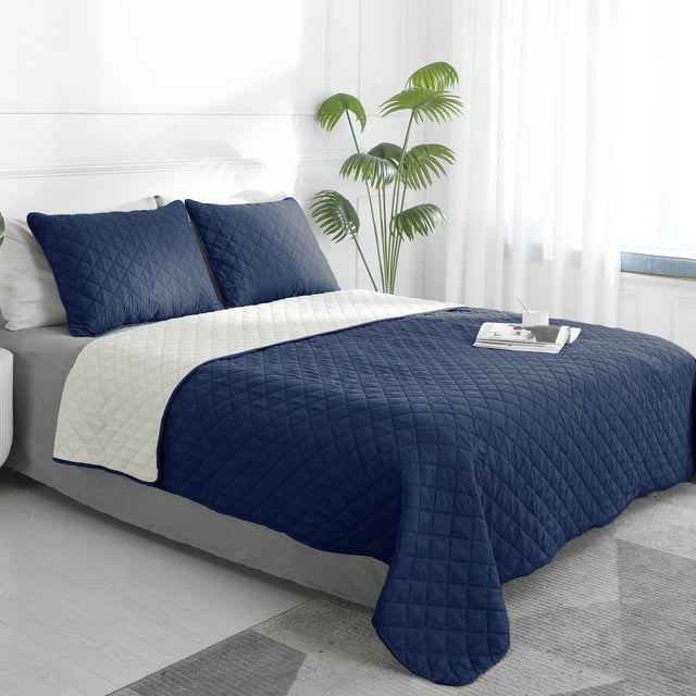 Juego de colchas reversibles dobles Easy-Going de 173 x 224 cm, color azul marino y marfil
