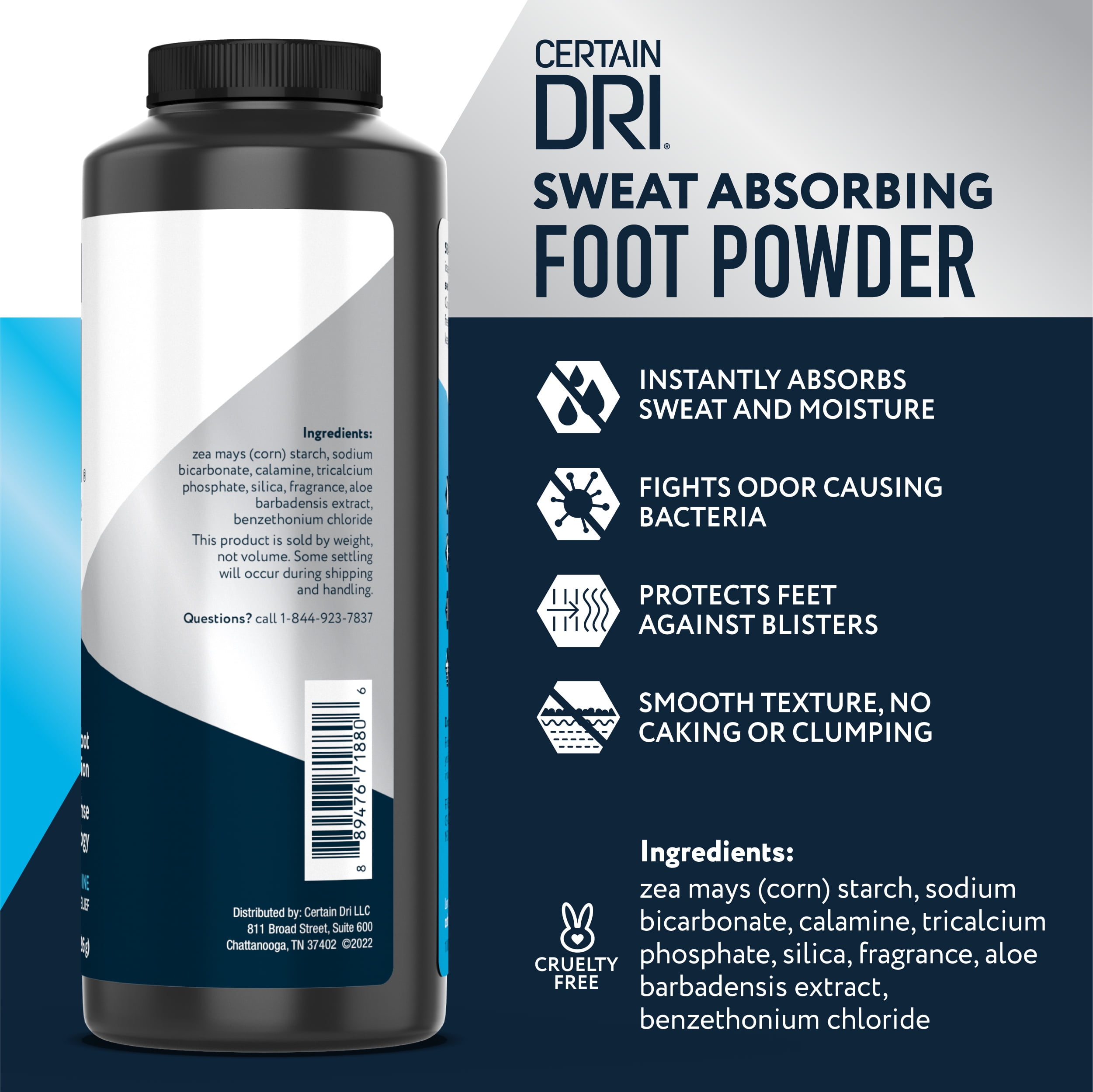 (3 pack) Certain Dri Foot Powder for Men & Women, Sweat & Odor Control, 8oz