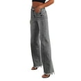 thumbnail image 3 of Women'S Wide Leg Jeans High Waisted Strechy Raw Hem Pants Grey XL, 3 of 8
