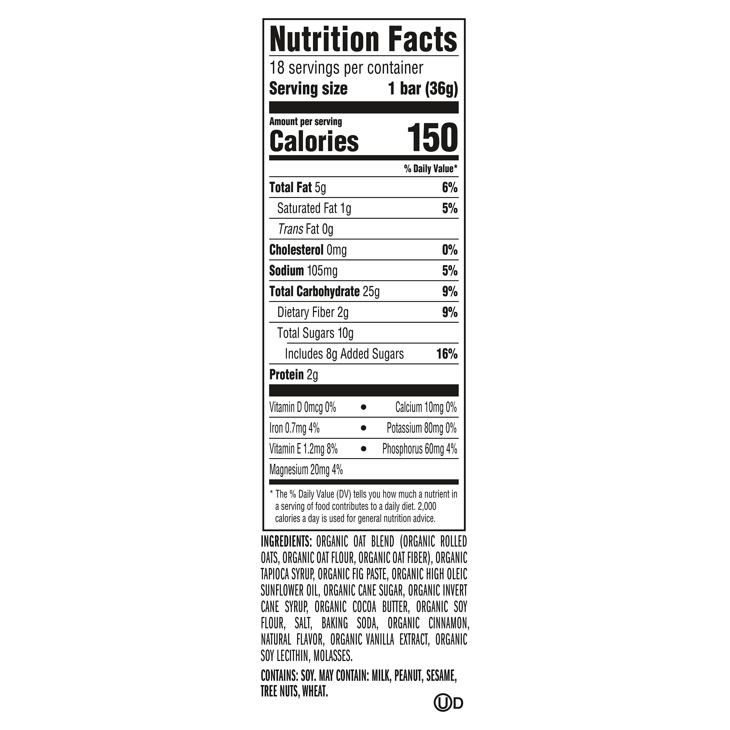 Zbar Iced Oatmeal Cookie Soft-Baked Energy Snack Bars, Organic Granola Bars, Snacks for Kids, 18 count