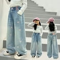 thumbnail image 2 of Cute Jeans for Teen Girls Baggy Jeans Kids Y2𝐊 Heart Distressed Jeans Elastic Waist Wide Leg Pants Baggy Denim Pants, 2 of 9