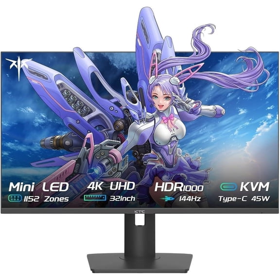 Restored KTC M32P10 32 Inch 4K Gaming Monitor, UHD MiniLED 144Hz 1ms Fast IPS Computer Monitor, FreeSync&G-Sync, HDR1000, HDMI/DP/USB/Type-C, Tilt Swivel Height Adjustment