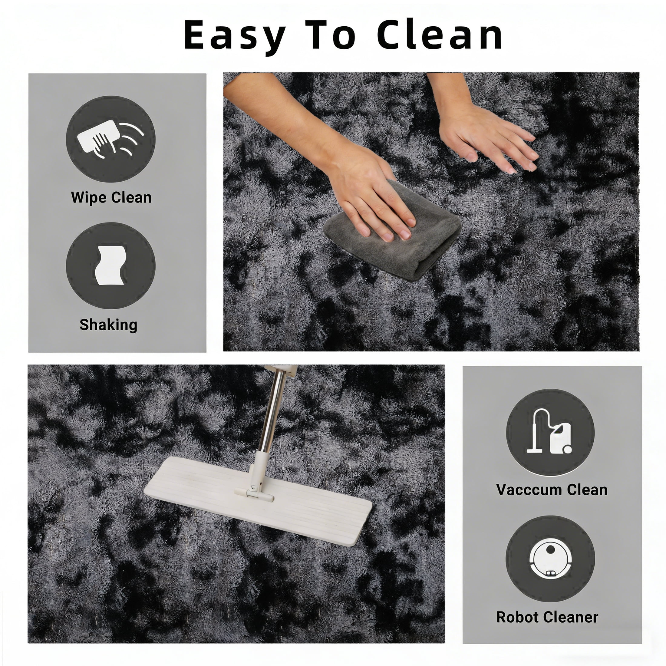 Area Rugs for Living Room Bedroom, 4'x6' Soft Fluffy Shag Indoor Floor Carpet for Living Room Bedroom Dining Room Office Home Decor, Tie-dye Dark Gray