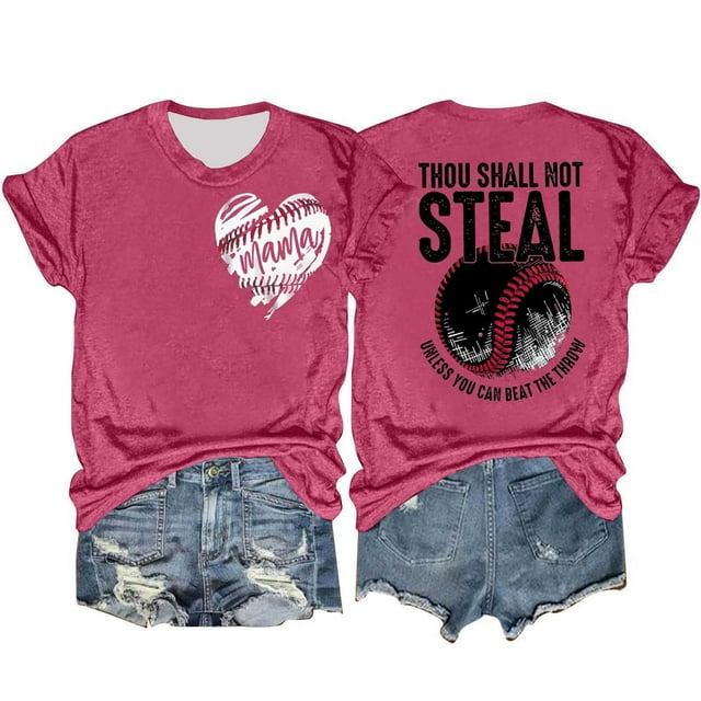 Blouses pour Femmes Mode Décontractée Baseball Amour Imprimé Double Face Manches Courtes Col Rond T-Shirt Haut
