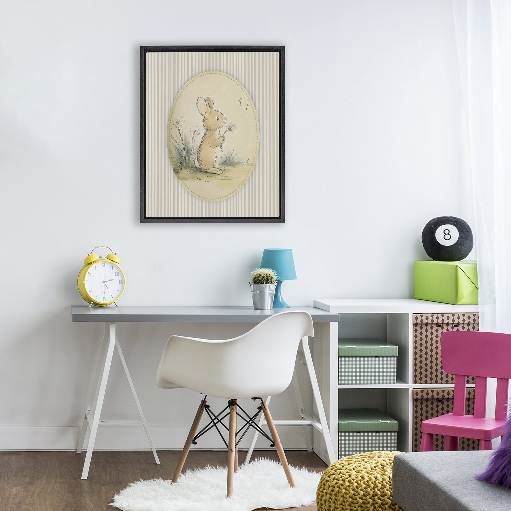 Stupell Industries Baby Bunny in Dandelions Black Framed Floater Canvas Wall Art, design by Arlington Prints