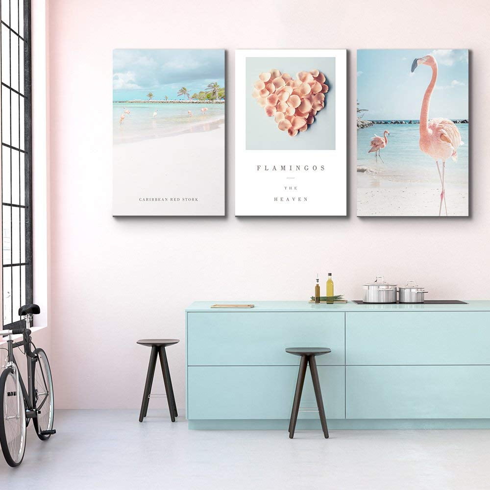 Three Flamingos On The Beach Art Print Home Decor Wall Art Poster C 