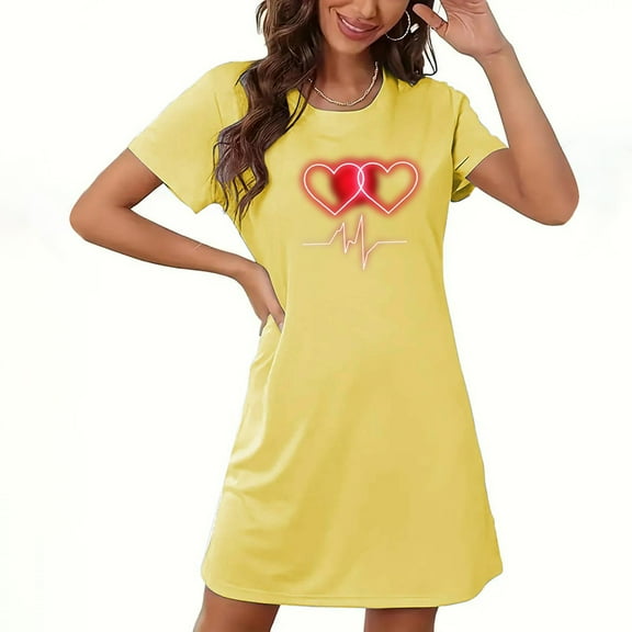 Zorckvet Heart Print Nightgowns for Women Sleepshirts Soft Dressy Valentine's Day Plus Size Crewneck Womens Nightshirts Fashion