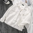 thumbnail image 3 of 3/4 Sleeve Short Denim Jackets for Women Lapel Button Down Cropped Jacket with Pockets Y2k Fashion Casual Solid Color Wash Denim Coats White S, 3 of 5