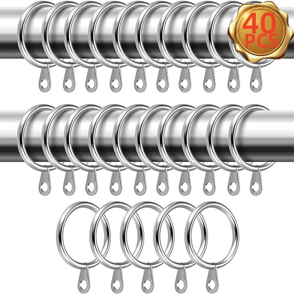 Curtain Rod Rings, 1.69in Internal Diameter for Drapes, Silver Finish, 40-Pack, Metal