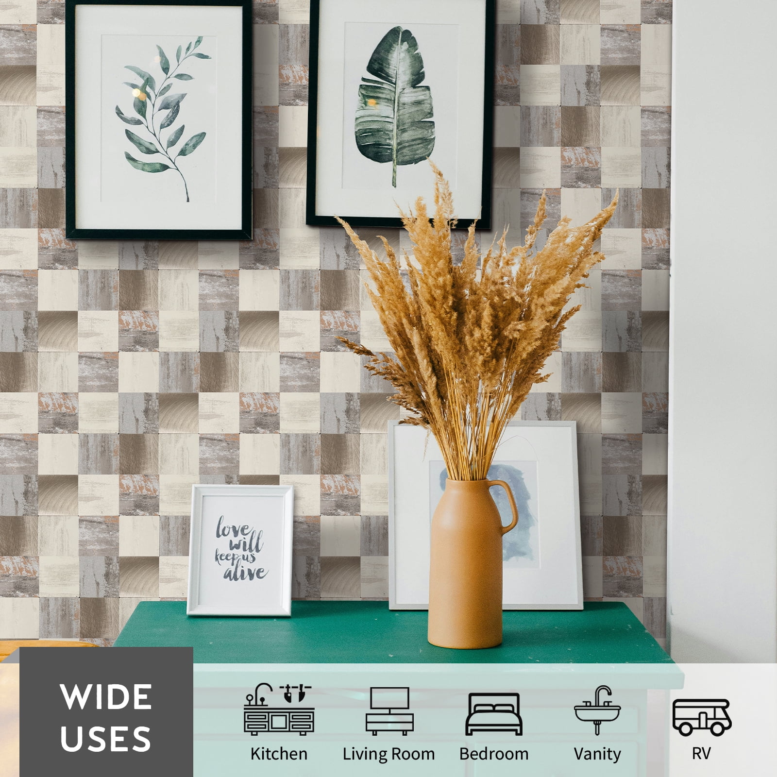 12-Sheet Peel and Stick Backsplash, 12" x 4" Aluminum Marble Look Self Adhesive Stick on Wall Tiles for Kitchen Bathroom Fireplace (Griege)