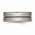 thumbnail image 3 of Titanium Grooved Beveled Edge 8mm Brushed and Polished Band Size: 12; for Adults and Teens; for Women and Men, 3 of 6