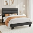 thumbnail image 2 of Amolife Twin Bed Frame, Platform Bed Frame with Fabric Upholstered Slat Headboard, Dark Grey, 2 of 7