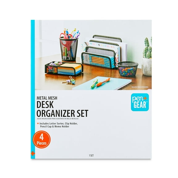 Pen+Gear Metal Desk Organizer Set, Black, 4 Pieces