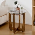 thumbnail image 2 of Patiojoy Glass End Table 24" Round Side Table with Tempered Glass Top Transparent & Walnut, 2 of 9