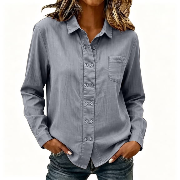 cocolona Button Down Blouses for Women Solid Color Long Sleeve Collared Shirts Basic Dressy Casual Fall Tops