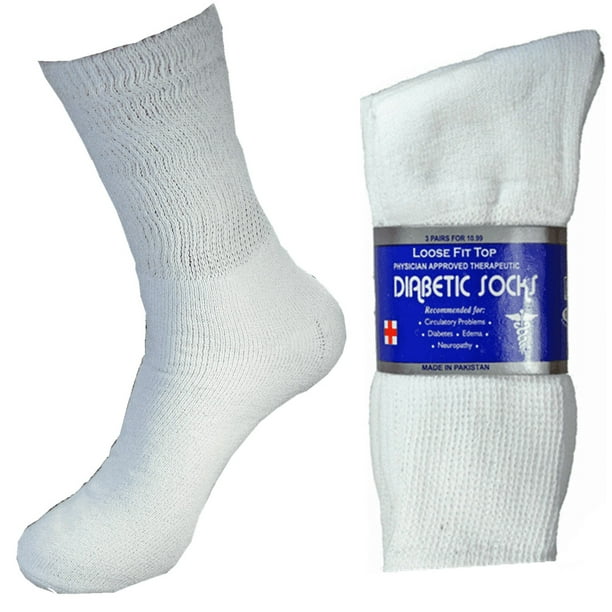 Calcetines para Diabéticos para Hombres y Mujeres Estilo de la Tripulación Aprobado Calcetines Paquete 3-6-12 (Blanco, 9-11, Paquete 3)
