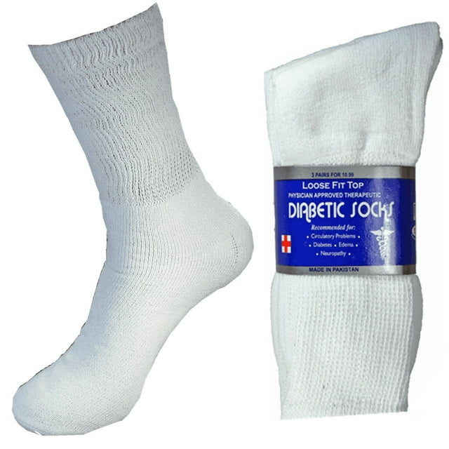 3-12 Pares de Calcetines Circulatorios para Diabéticos, Algodón para Hombre y Mujeres, 9-11, 10-13, 13-15 (Blanco, 9-11, Paquete de 12)