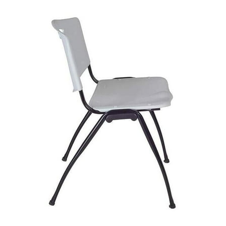 HomeStock French Flair Breakroom Table and Chair Set with a 42 inch round Grey tabletop with Chrome post legs and four Grey 'M' Stack Chairs