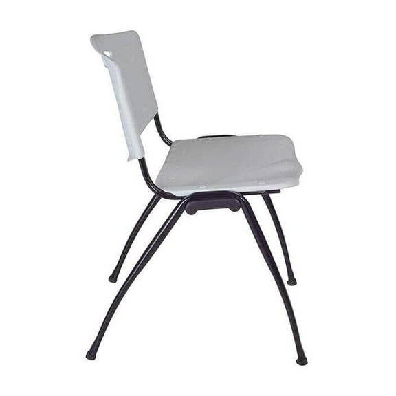 HomeStock French Flair Breakroom Table and Chair Set with a 42 inch round Grey tabletop with Chrome post legs and four Grey 'M' Stack Chairs