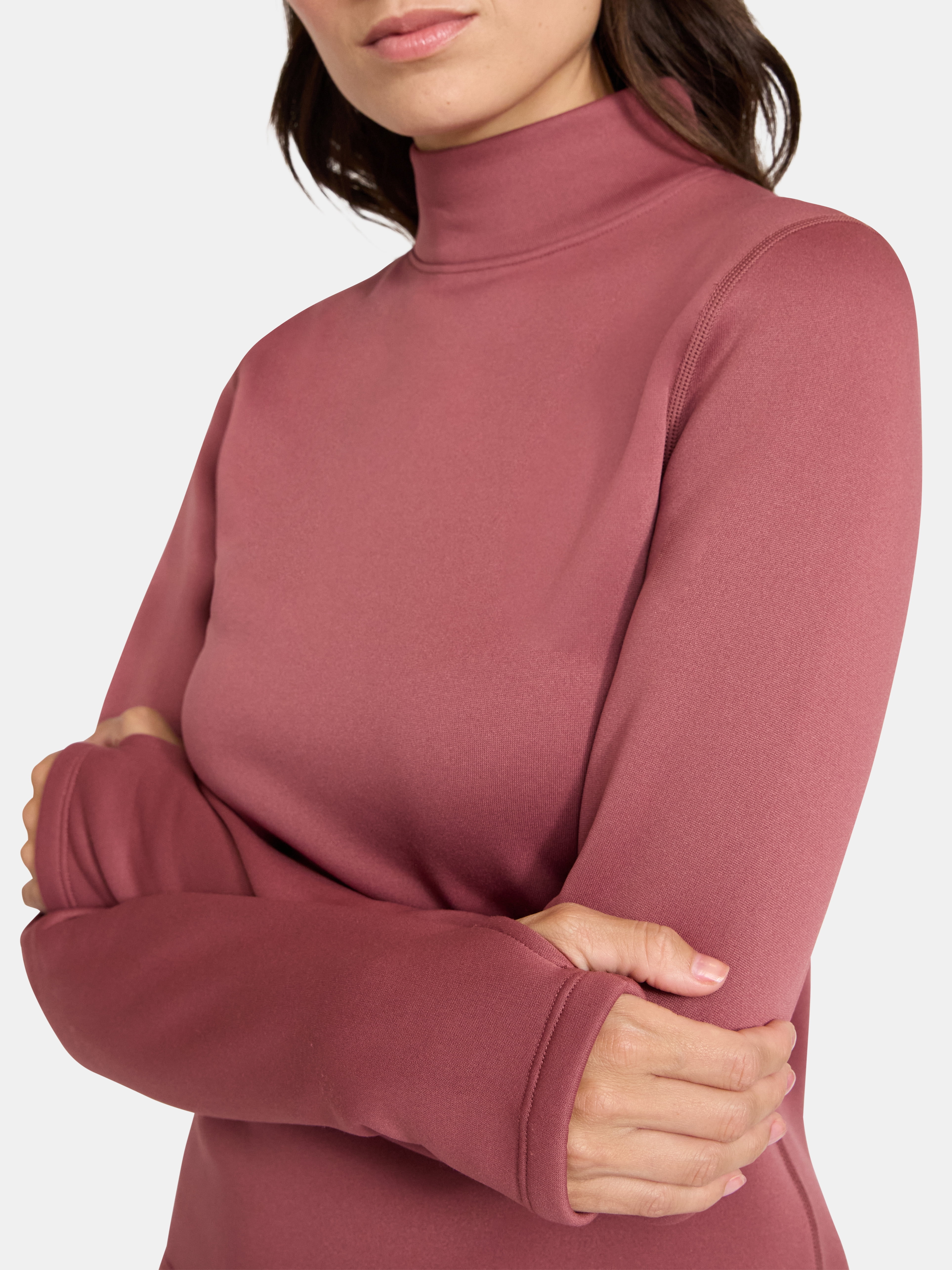 Ozark Trail Women's Warmest Thermal Long Sleeve Fleece Mockneck Top, Sizes XS-XXL