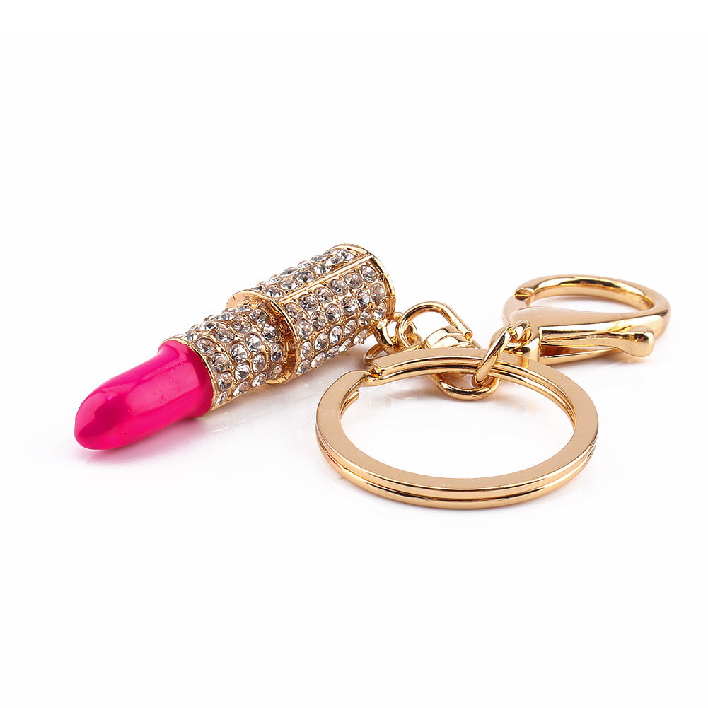 New 1X Crystal Rhinestone Lipstick Keyring Charm Pendant Bag Purse Car Key Chain