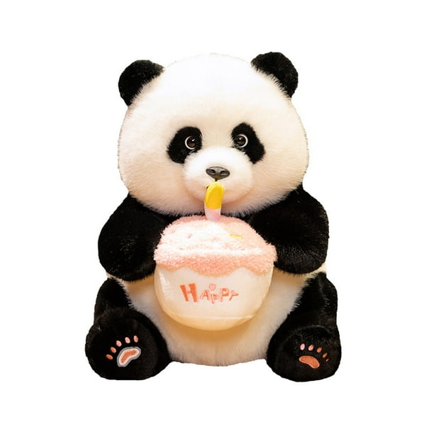 Muñeco de peluche con dibujos animados de panda, 38 cm, con tarta