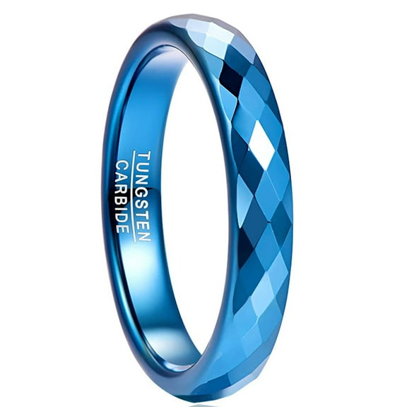 NUNCAD 4mm Tungsten Carbide Ring Wedding Bands for Women Plain Black/Rose Gold/Blue Polished Finish Faceted Wedding Ring Comfort Fit Size 6-13
