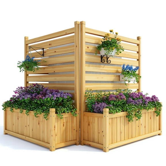 Riedhoff Wood AC Unit Screen 2 Panels with Planter Box, 44.6 x 33.6 x 39.3"