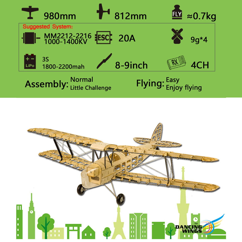 Dancing  Hobby S1901 Balsa Wood RC Airplane Tiger Moth Remote Control D9S2 