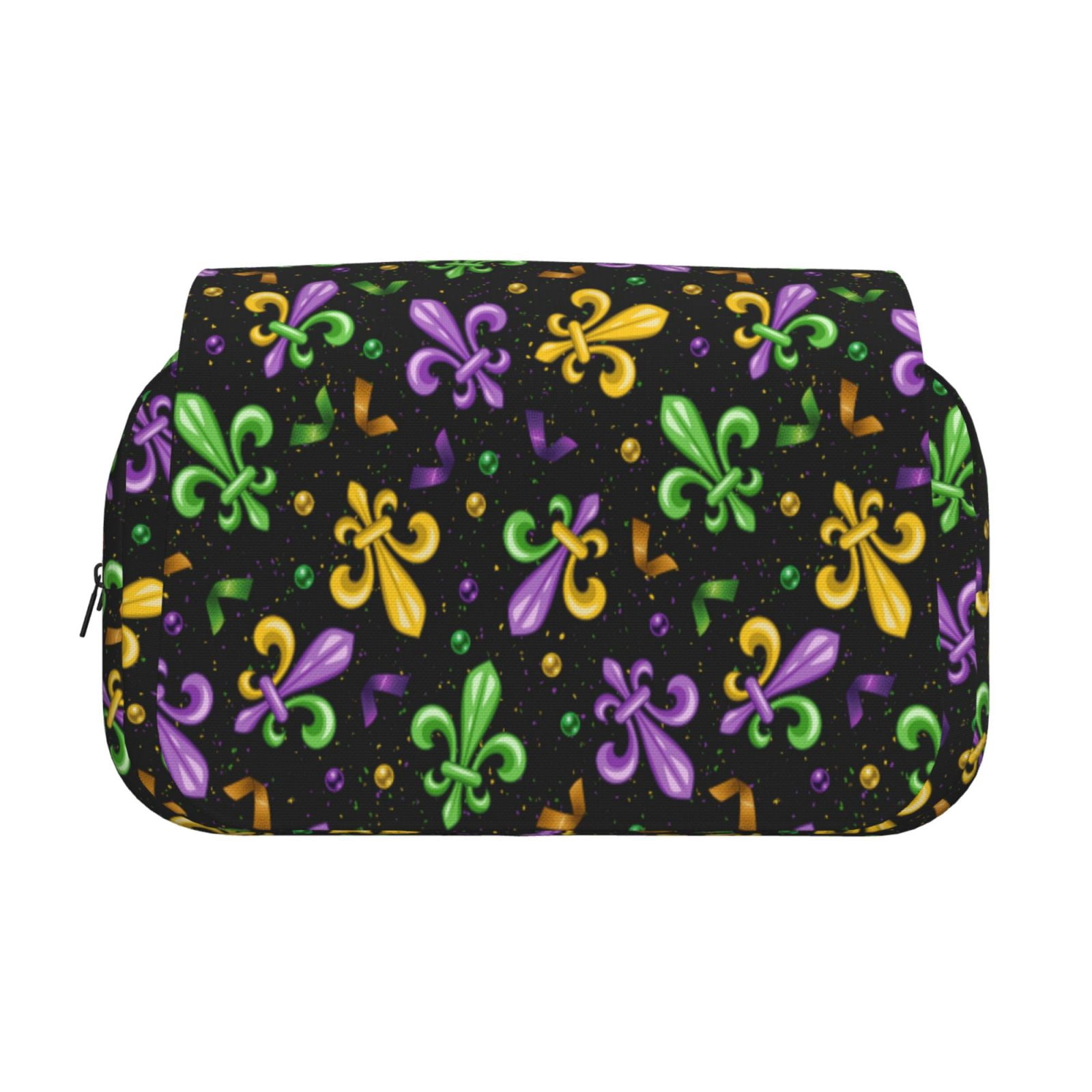 Rateoe Mardi Gras Carnival4 Pattern Double Clamshell Pen Case, Storage Organizer with Two Zipper Compartments– Holds Up to 50 Pencils & Pens