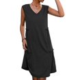 thumbnail image 3 of Vestido sin mangas Crtynell con cuello en V ribete de volantes poliéster Suelto corto para mujer, 3 of 5