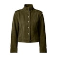 thumbnail image 6 of GUACER Suede Jackets for Women Trendy Vintage Button Down Stand Collar Structured Shoulders Casual Fall Outerwear, 6 of 7