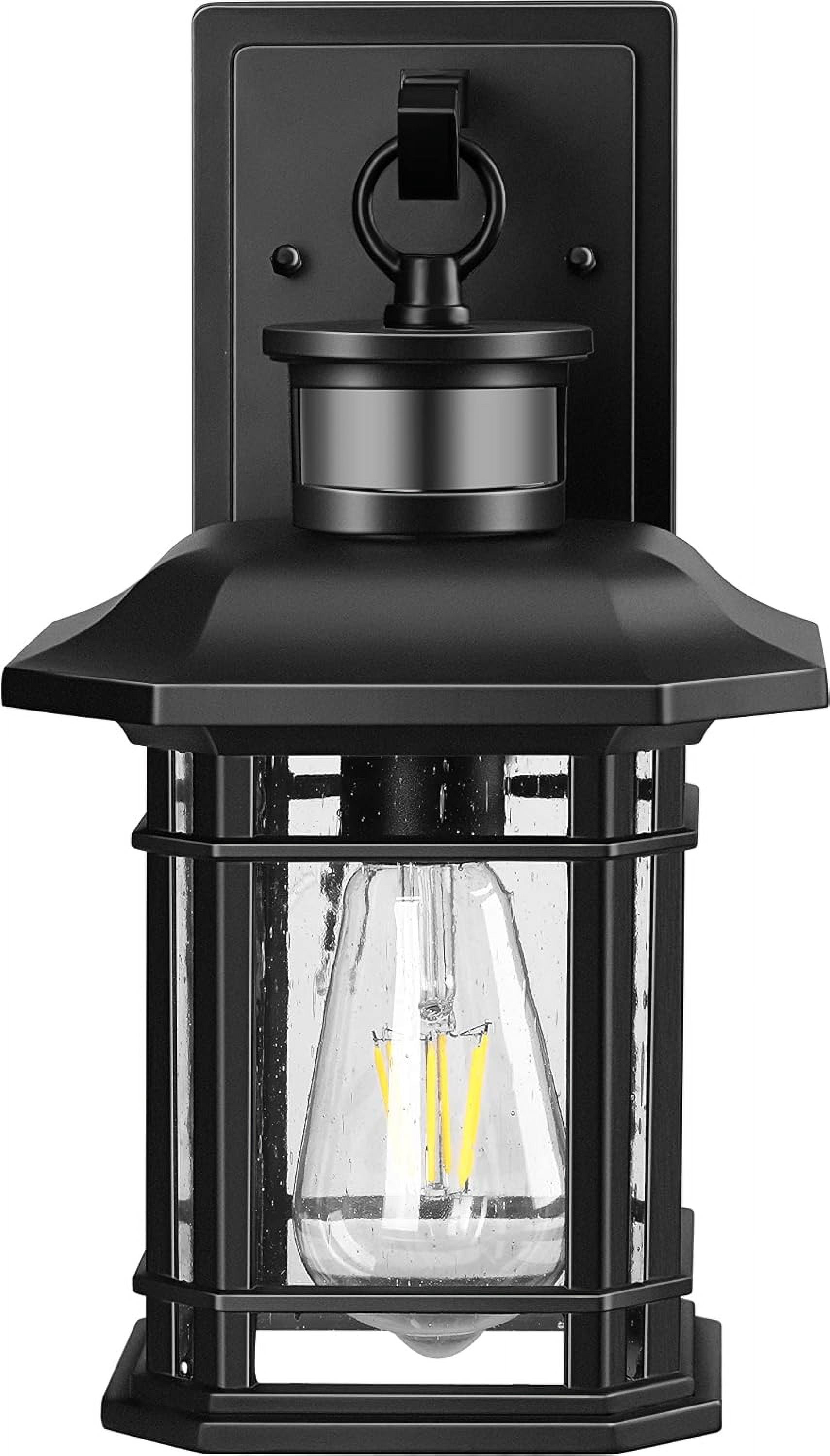 VIANIS Outdoor Wall Lantern With Motion Sensor, Dusk To Dawn Modern Exterior Porch Lights, Black 100% Aluminum Outdoor Wall Light For Garage Backyard