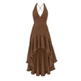 thumbnail image 4 of aohooy Maxi Dresses for Women Boho V Neck Western Dresses Elegant High Waist Tiered Ruffle Hem Flowy Dress Sleeveless Sundress Brown,S, 4 of 8