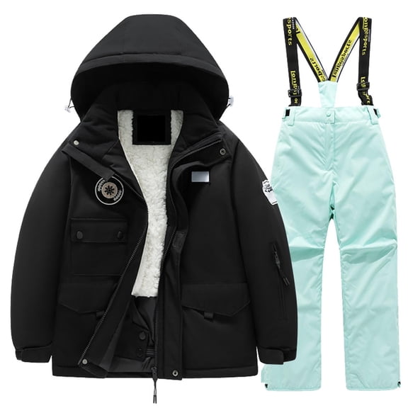 SUXIAN Childrens Ski Suit Set Pocket Jacket and Pants Winter Windproof Snowboarding Unisex Kids Warm Outfits #1_Mint Green 6