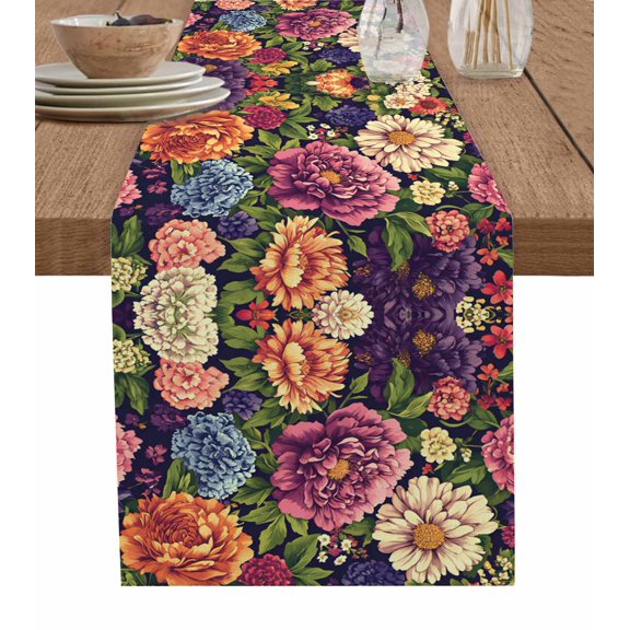 Colorful Spring Floral Table Runner 72 Inches, Botanical Summer Vintage Bed Runner Dresser Scarves Tabletop for Indoor Outdoor Parties/Ceremony/Banquet, 13" x 72"