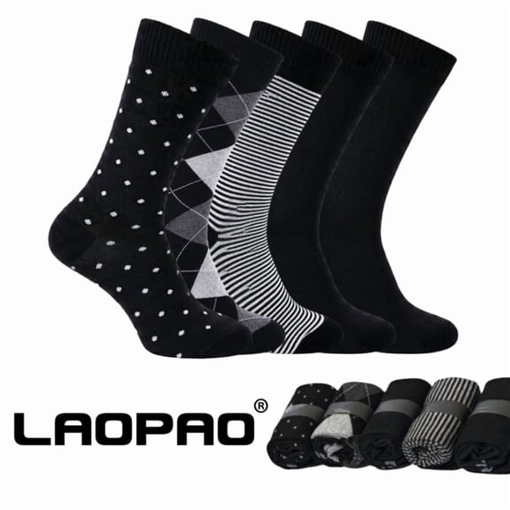 LAOPAO Men's Dress Socks 5 Pack, Cotton Blend Business Crew Socks for Men, Size 10-13, Breathable Moisture Wicking Mid-Calf Formal Socks, Argyle Striped Pattern Dress Socks