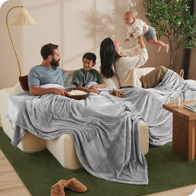 Bare Home Microplush Fleece Blanket - 300 GSM - Fuzzy Microfleece - Soft & Plush - Giant, Light Gray