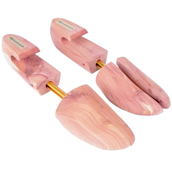 FootFitter Premium Aromatic American Cedar Shoe Trees for Men, Split Toe Block for Adjustable Width, Wide Hook Heel for Easy Removal, Boot & Shoe Trees